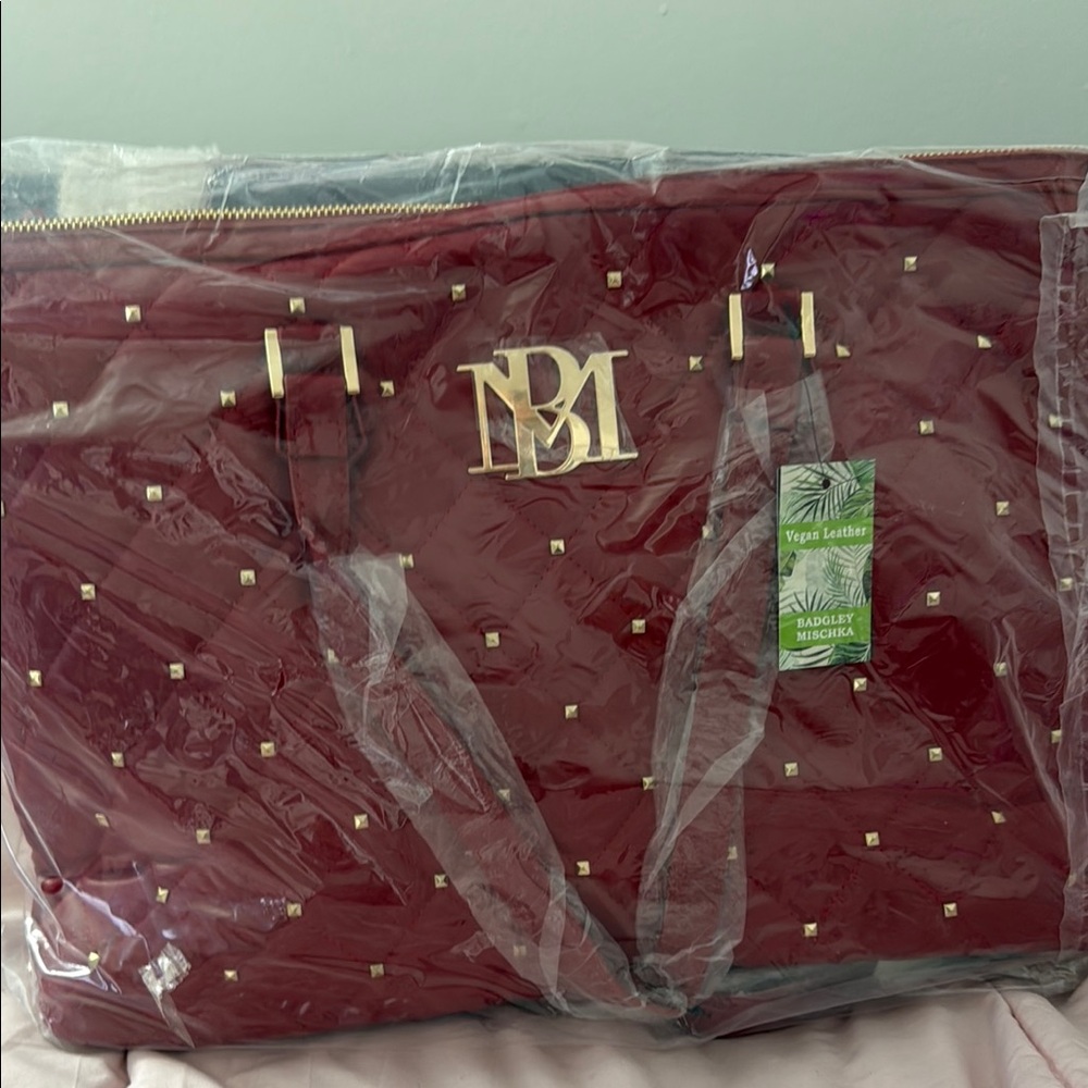 Badgley Mischka Burgundy Tote with Gold Studs (BRAND NEW)